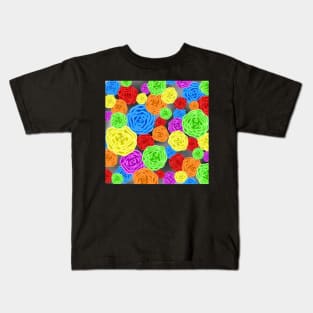 Colorful Rainbow Roses Pattern Kids T-Shirt